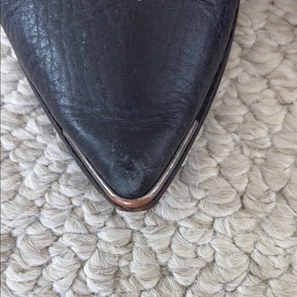 Acne Black Leather Ankle Boots with Pointed Toe and Elastic Panels - Picture 3 of 11